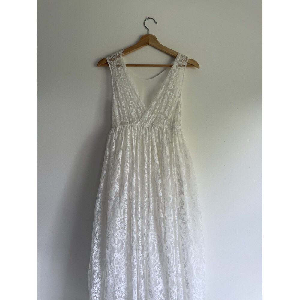 Vintage Style White Lace Dress Women’s XS Sleeveless V-Neck Cotton Lined
